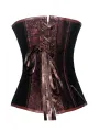 Brown Brocade Steampunk Boned Corset with Leather Strap