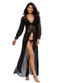 Sheer Long Sleeve Lace Robe with Thong