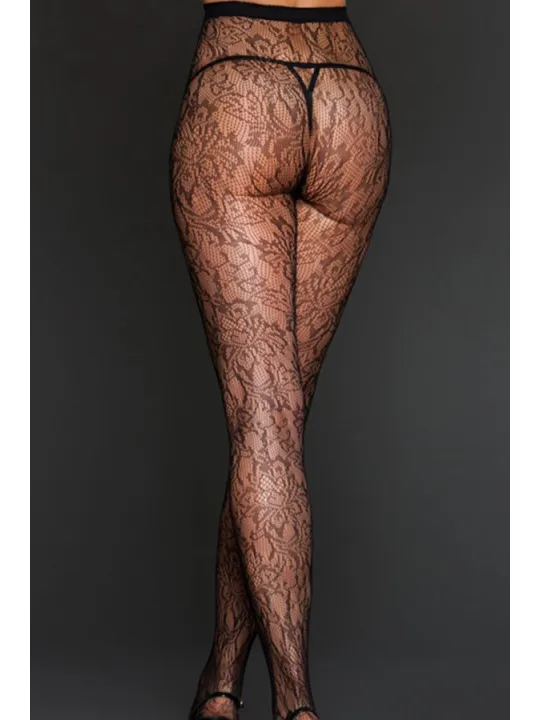 Pančušky Black Gardenia Print Lace Pantyhose