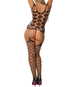 Bodystocking Shredded Shoulder Heart Pattern Hollow-out