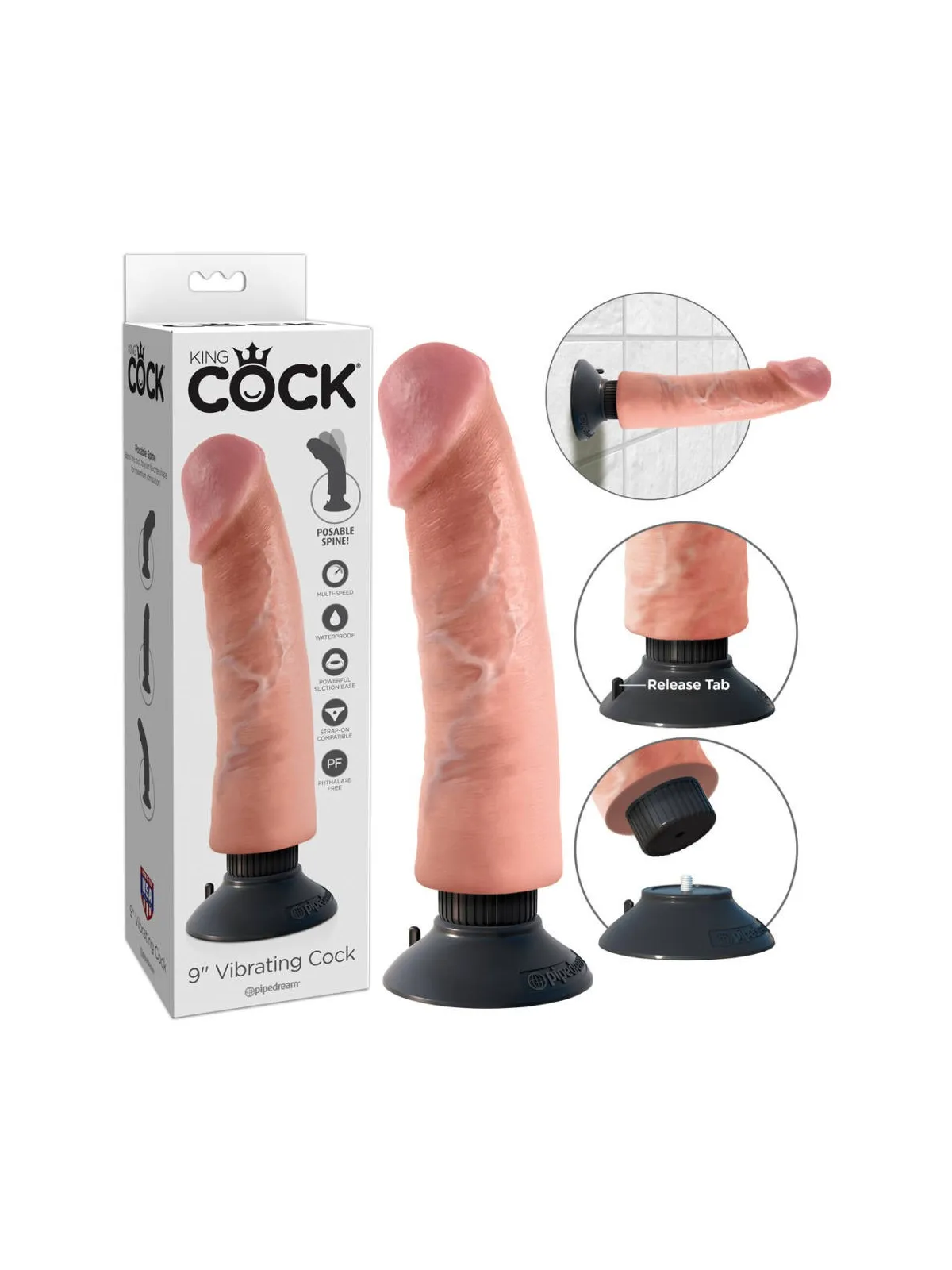 Realistický vibrátor s prísavkou KING COCK 9 VIBRATING