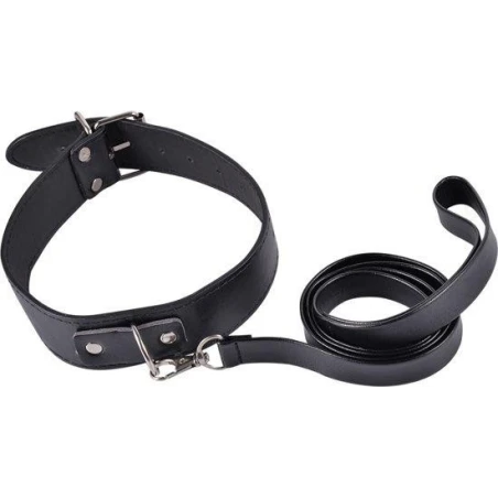 Obojok s vodítkom KINKY COLLAR WITH LEASH BLACK