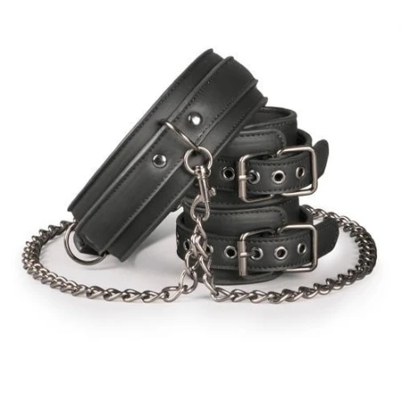 Kožený obojok s putami na ruky Leather Collar With Handcuffs