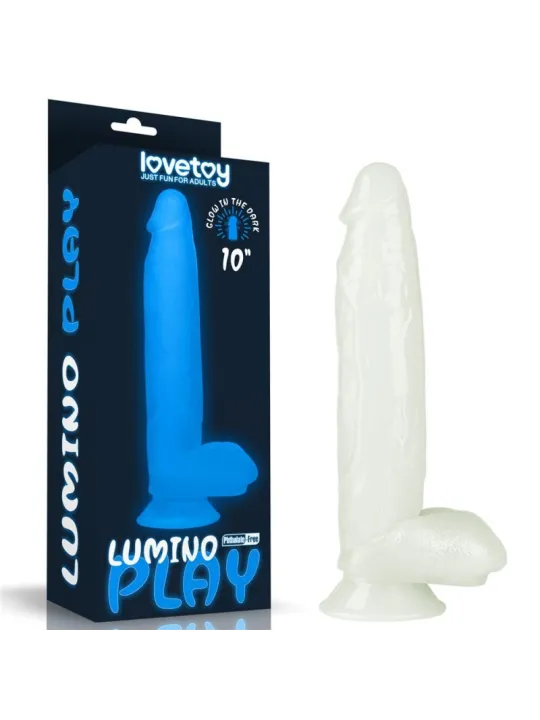 Lovetoy 10" Lumino Play Dildo - svietiaci penis so semenníkmi