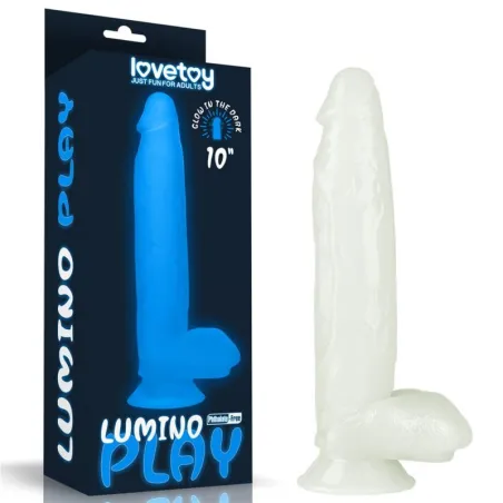 Lovetoy 10" Lumino Play Dildo - svietiaci penis so semenníkmi