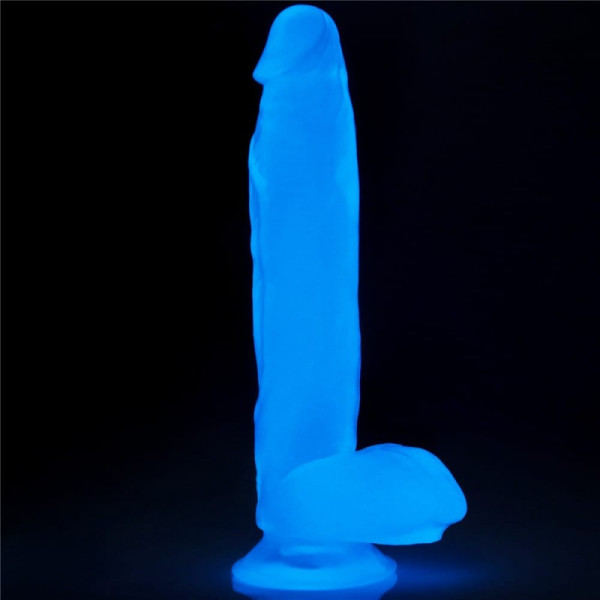 Lovetoy 10" Lumino Play Dildo - svietiaci penis so semenníkmi