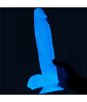 Lovetoy 10" Lumino Play Dildo - svietiaci penis so semenníkmi
