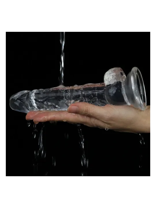 Lovetoy 7.5'' Flawless Clear Dildo - priesvitný penis s prísavkou a semenníkmi