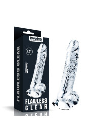 Lovetoy 7.5'' Flawless Clear Dildo - priesvitný penis s prísavkou a semenníkmi