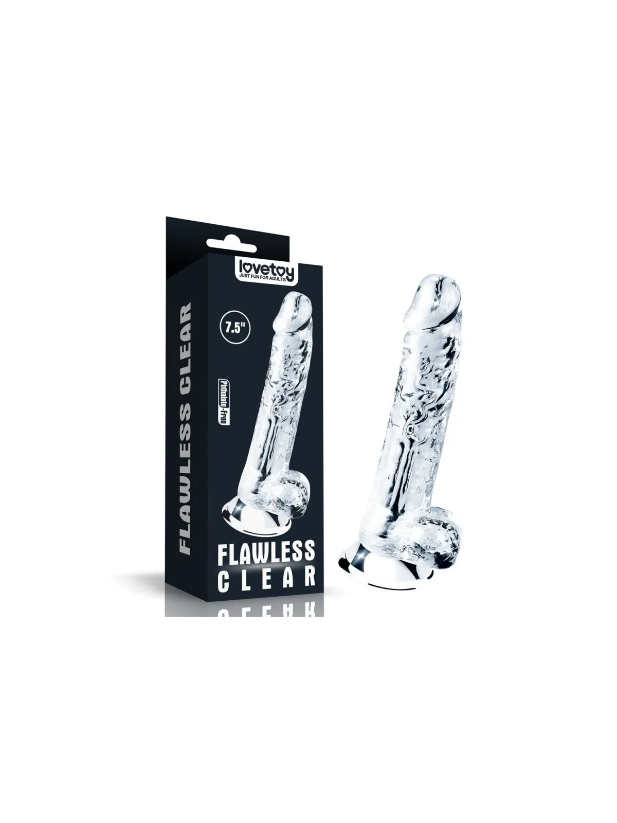 Lovetoy 7.5'' Flawless Clear Dildo - priesvitný penis s prísavkou a semenníkmi